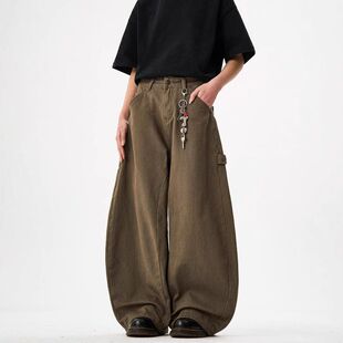 美拉德拼接工装裤夏季裤子休闲风机能弯刀复古多长咖色解构口袋男