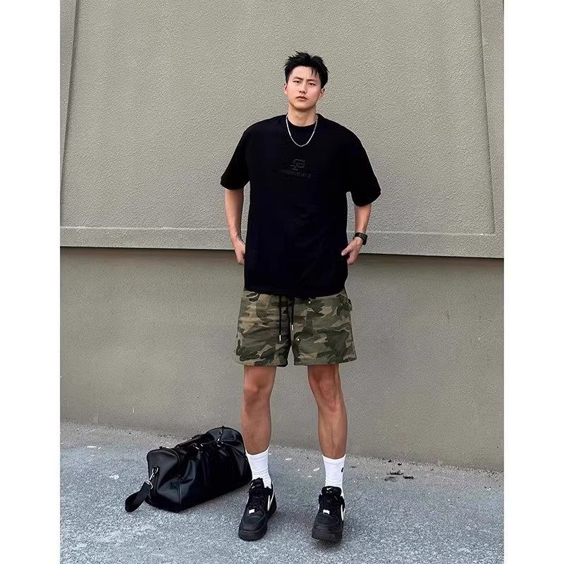 伐木短裤宽松五分裤美式复古运动裤工装迷彩高街潮牌男设计感夏季