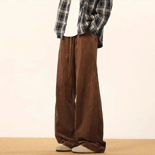 秋冬风灯芯绒裤阔腿男款深棕色裤子弯刀美式加绒休闲慵懒卫裤复古