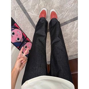 丹宁男款vibeanfit牛仔裤le高腰c黑色原牛直筒美式复古裤子微喇裤