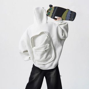 连帽宽松立体秋开衫小众男女外套美式背包重磅卫衣设计感运动情侣