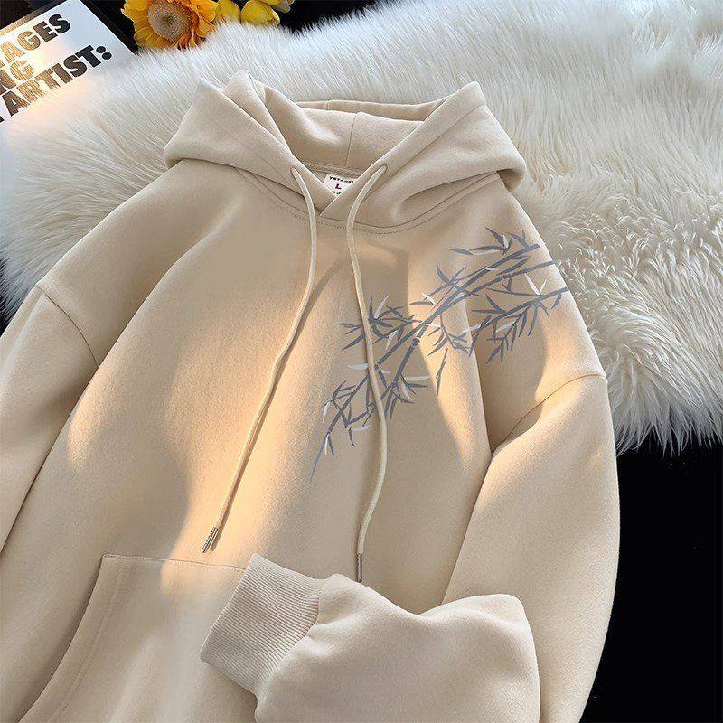 加绒宽松衣服国风卫衣潮流连帽