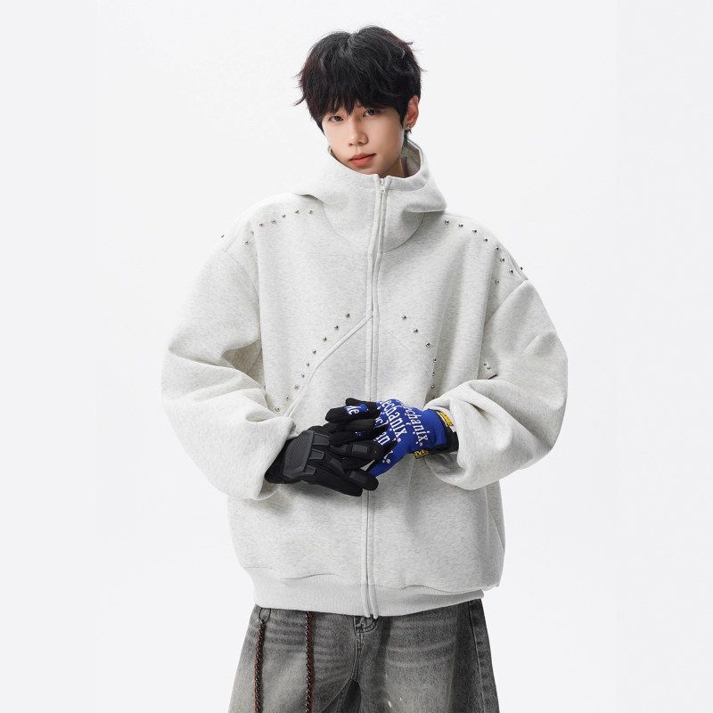 2025男女卫衣开衫连帽铆钉重磅