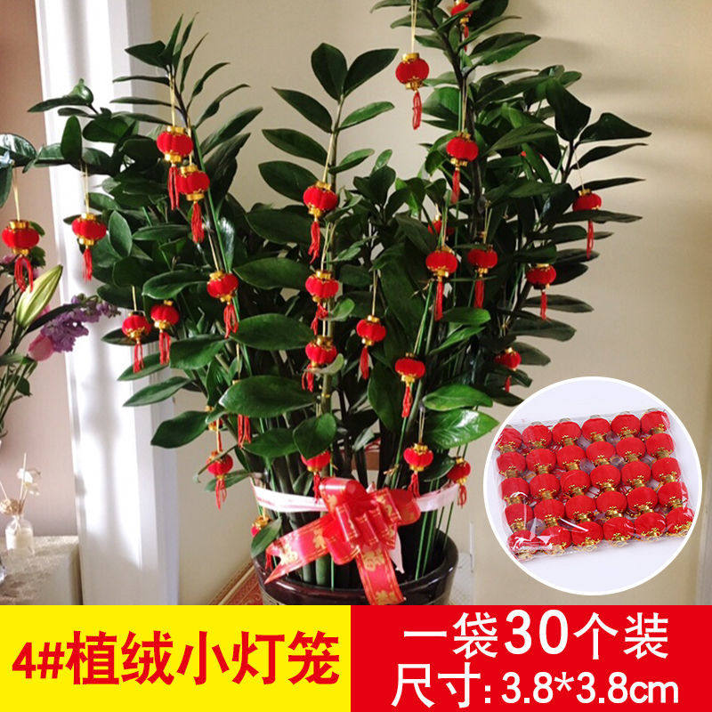 结婚小红灯笼挂件装饰户外树上大红植绒灯笼客厅金钱树盆景阳台挂