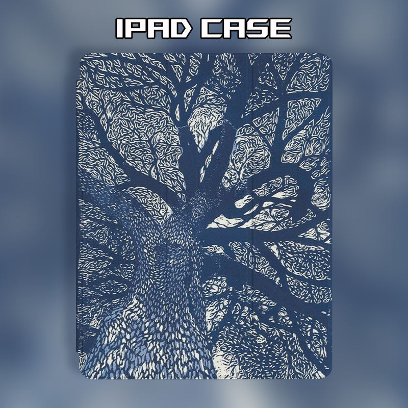 适用于iPadPro保护套Air2/3/4三折壳磁吸原创艺术蓝色大树带笔槽mini5/6书本式iPad7/8/9第十代平板12.9英寸