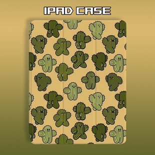 新款ipad11保护壳25年air6/7平板保护套Pro带笔槽mini7可爱仙人掌娃娃3+Y折书本式亚克力透明硅胶13英寸