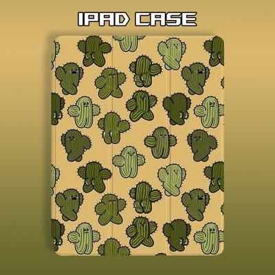 新款ipad11保护壳25年air6/7平板保护套Pro带笔槽mini7可爱仙人掌娃娃3+Y折书本式亚克力透明硅胶13英寸