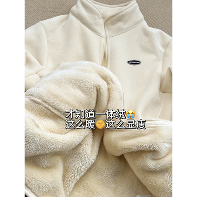 冬天抓绒冲锋衣内胆摇粒绒外套女秋冬季保暖内搭羊羔毛加绒厚卫衣