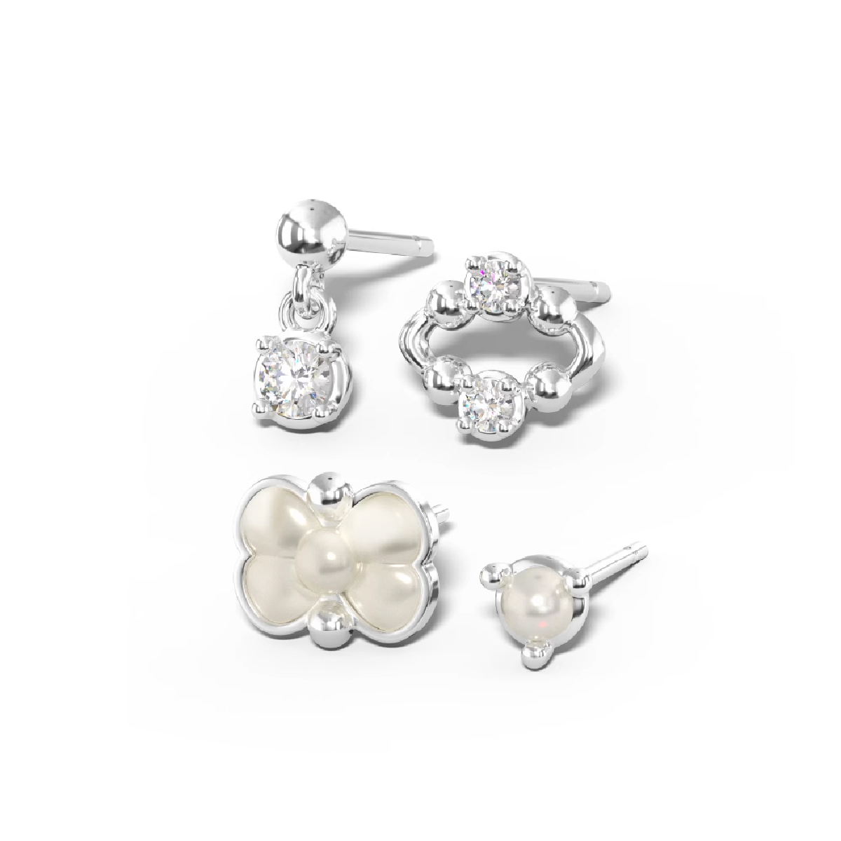 简单贝母中性镶宝石耳骨钉耳环组