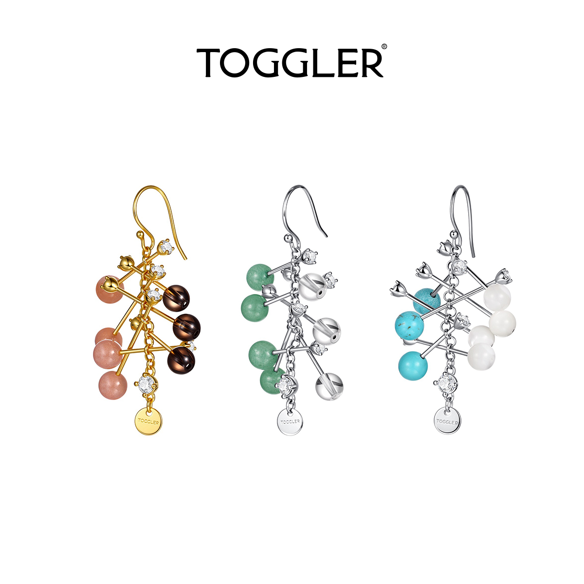 TOGGLER/托格乐错落宝石小球耳环