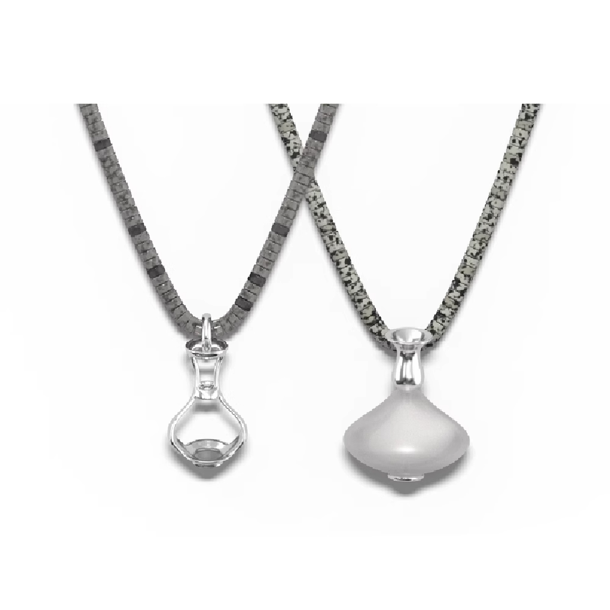 闪光石斑点石镂空白玉瓶子项链