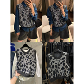 TITISHOP26年早春韩系叠穿洋气豹纹针织马甲