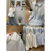 TITISHOP26年早春韩系小众设计感清新衬衫