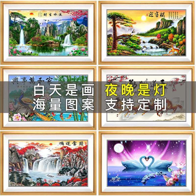 壁灯LED新中式壁画灯装饰画带灯长方形客厅走廊过道玄关超薄画灯图片