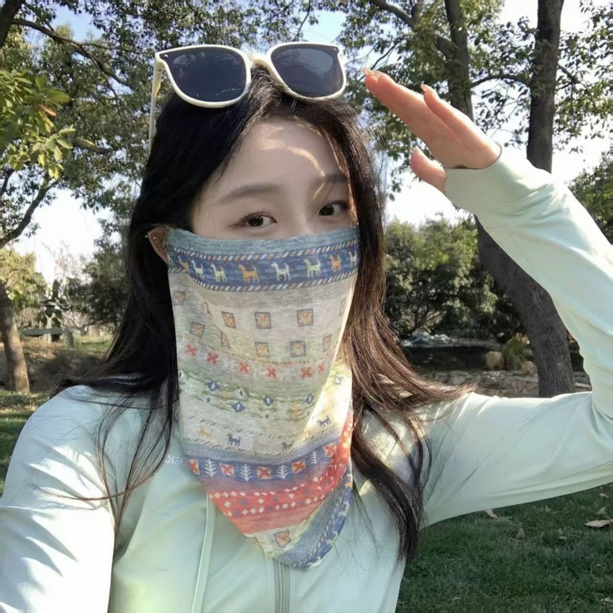 夏季冰丝防晒面罩遮脸围脖护颈防紫外线女士套头遮阳面纱防晒脖套
