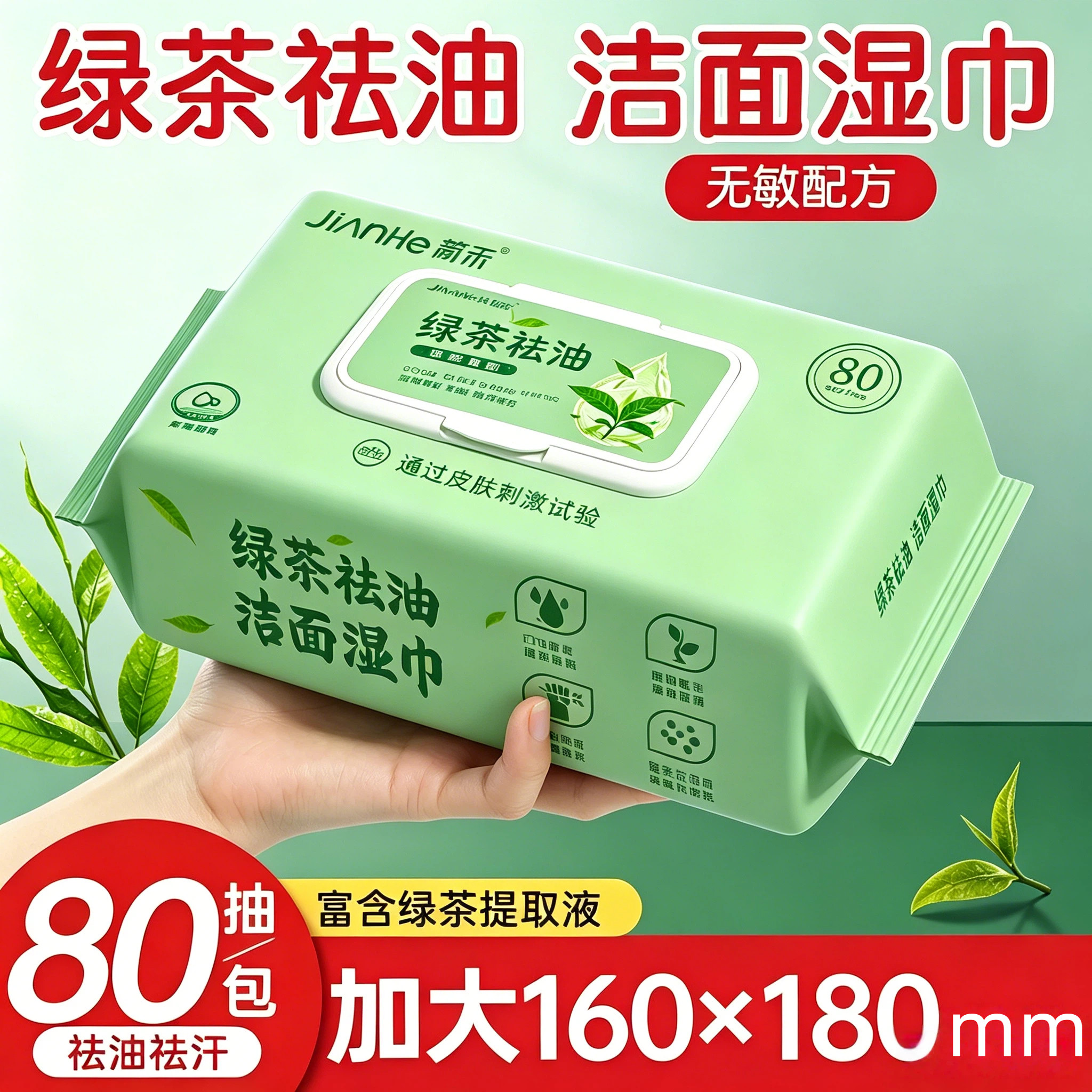 绿茶湿巾清爽洁面祛油