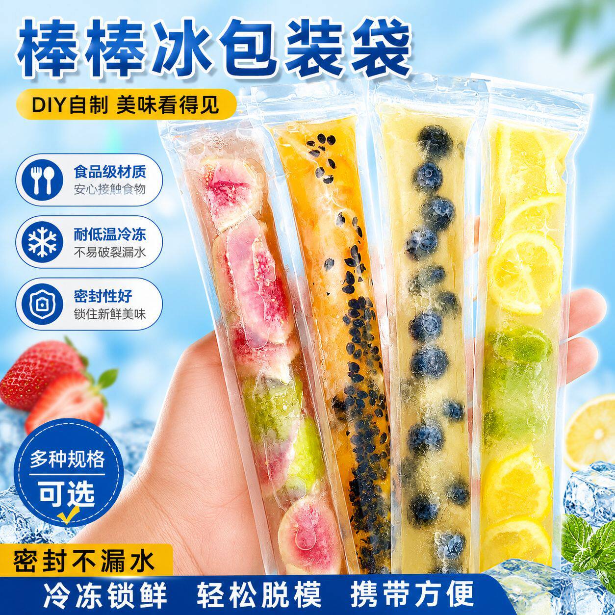 食品级制冰袋碎碎冰一次性棒棒冰袋DIY自制雪糕冰棍袋自封口模具