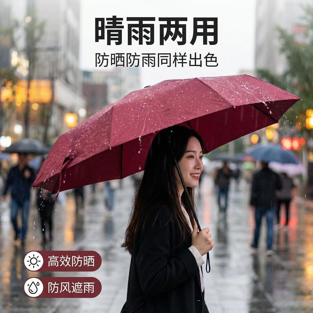 自动遮阳自动伞UV成人防晒防紫外线黑胶抗风折叠晴雨双人两用雨伞