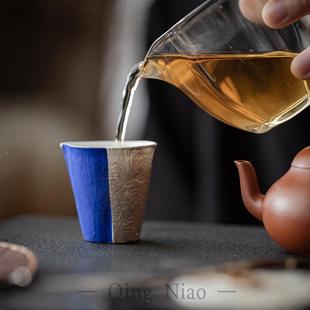 手工鎏银主人杯克莱因蓝品杯单杯逗留杯高茗具档陶功瓷夫茶茶 日式