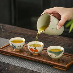 杯哥窑开片养手绘品瓷茗杯德化陶功夫茶具茶哥窑手绘釉下可彩主人