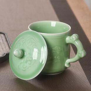 水杯家用盖办公室泡茶子马克杯YJ 龙带泉茶青瓷会议杯陶瓷中式 001