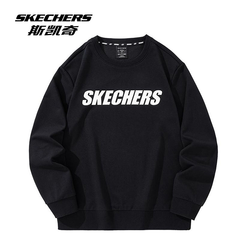 斯凯奇卫衣正品秋冬新款长袖T恤男经典款圆领套头运动衫上衣