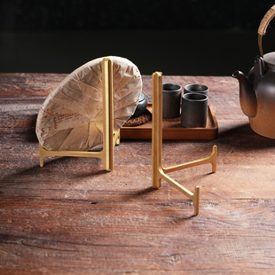 茶具配件茶饼架托高档轻奢收纳普洱摆件茶承茶盘托盘茶垫黄铜支架