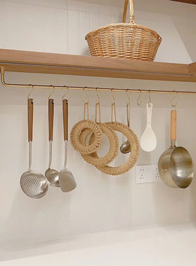 黄铜挂杆304不锈钢挂杆打孔厨房挂钩免打孔锅铲厨具锅具挂架横杆