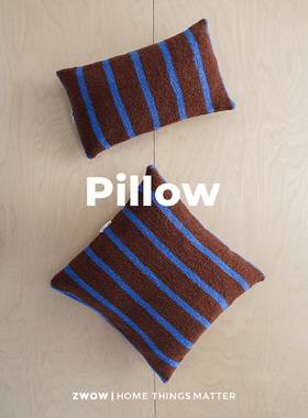 造卧zwow【蓝棕】美拉德复古风条纹靠腰枕抱枕沙发长方形靠垫靠枕