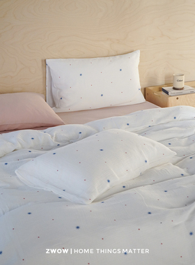 造卧zwow2025新品全棉纯棉双层皱皱纱星河印花粉色蓝色床上四件套