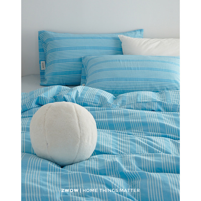 造卧zwow四季款北欧风蓝白条纹100纯全棉韩系床上床笠床单四件套