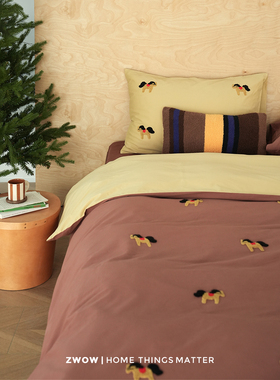 造卧zwow【磨阿马】A类磨毛全棉小马立体绣花红色床单被套四件套