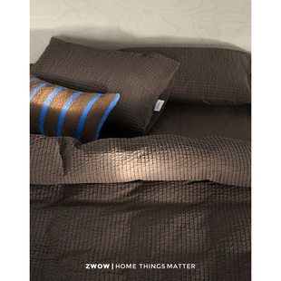 造卧zwow塔克条纹全棉立体提花四件套摩卡慕斯杏咖色美拉德床品