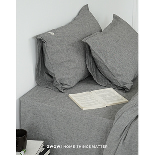 造卧zwow法国雨露麻新疆棉亚麻棉麻侘寂风深浅灰蓝色床品四件套件