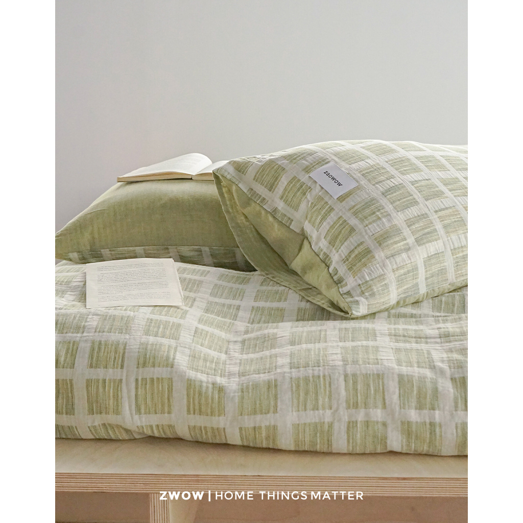 造卧zwow四季双层纱A类纯棉全棉复古绿格子新中式四件套2025新款