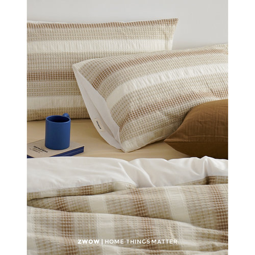 造卧zwow北欧立体渐变华夫格棕色美拉德丁达尔全棉纯棉床上四件套