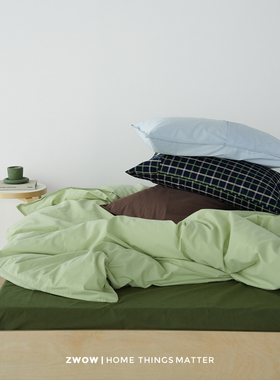 造卧zwow【绿朋友】全棉长绒棉高支高密磨毛森林绿撞色床品四件套