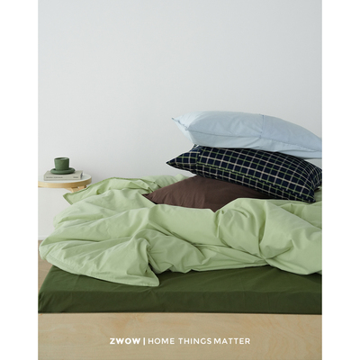 造卧zwow【绿朋友】全棉长绒棉高支高密磨毛森林绿撞色床品四件套