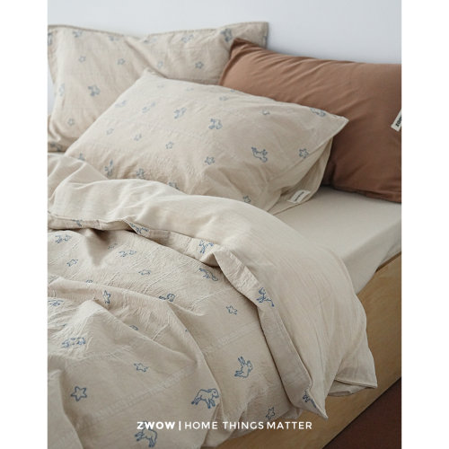 9.6新品#造卧zwow全棉韩系剪花提花小羊星星麻本色柔软羊年四件套