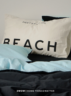 造卧zwow北欧ins侘寂风字母印花水洗全棉贡缎床品搭配枕头套单只