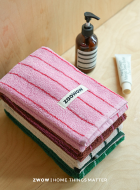 造卧zwow【平行空间】新疆精梳棉纯棉复古绿粉棕色条纹毛巾浴巾