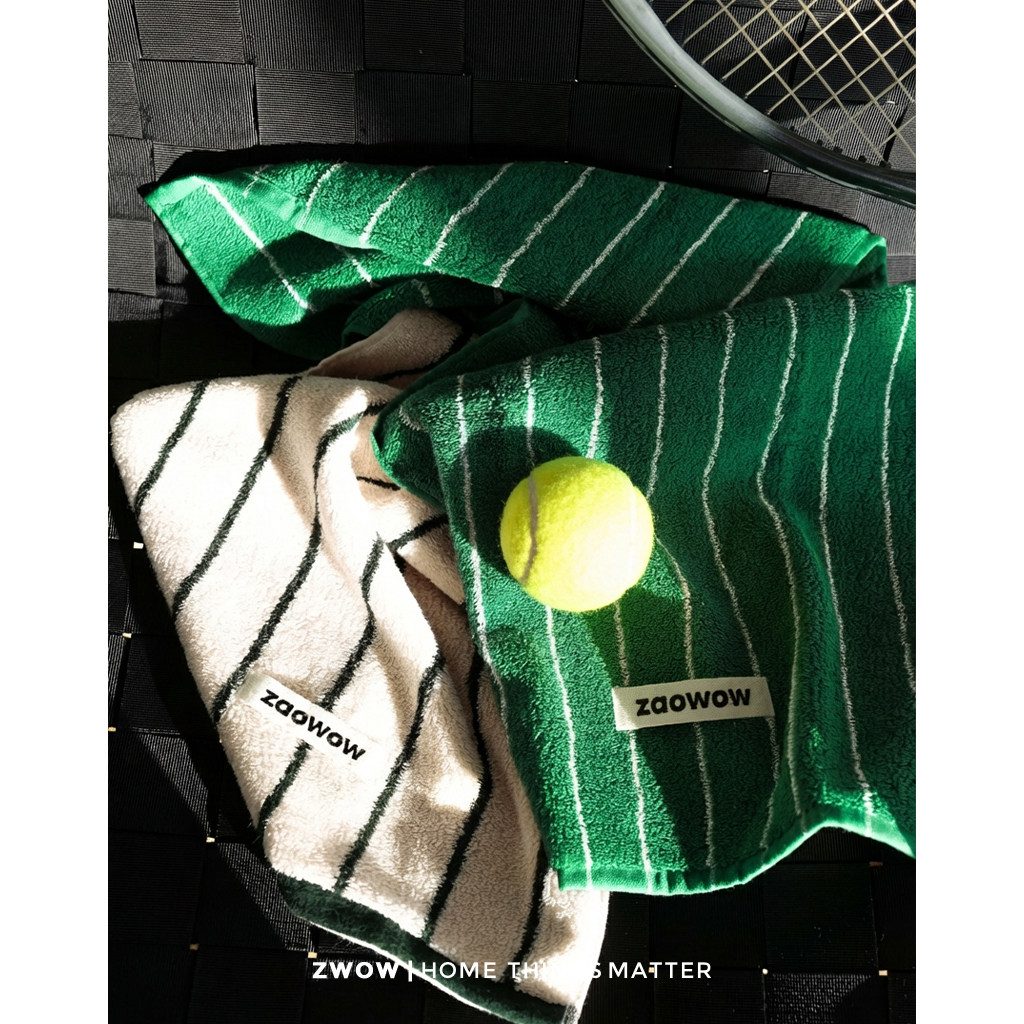 造卧zwow【平行空间】全棉运动健身网球美式复古绿色条纹擦汗毛巾,居家布艺,毛巾/面巾,淘宝优惠券,粉丝福利购,淘宝优惠卷