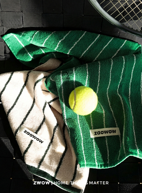 造卧zwow【平行空间】全棉运动健身网球美式复古绿色条纹擦汗毛巾