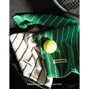 造卧zwow【平行空间】全棉运动健身网球美式复古绿色条纹擦汗毛巾