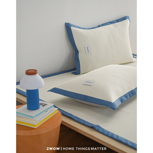 造卧zwow夏季米白撞色华夫格防滑软席冰丝凉席床垫床席凉垫三件套