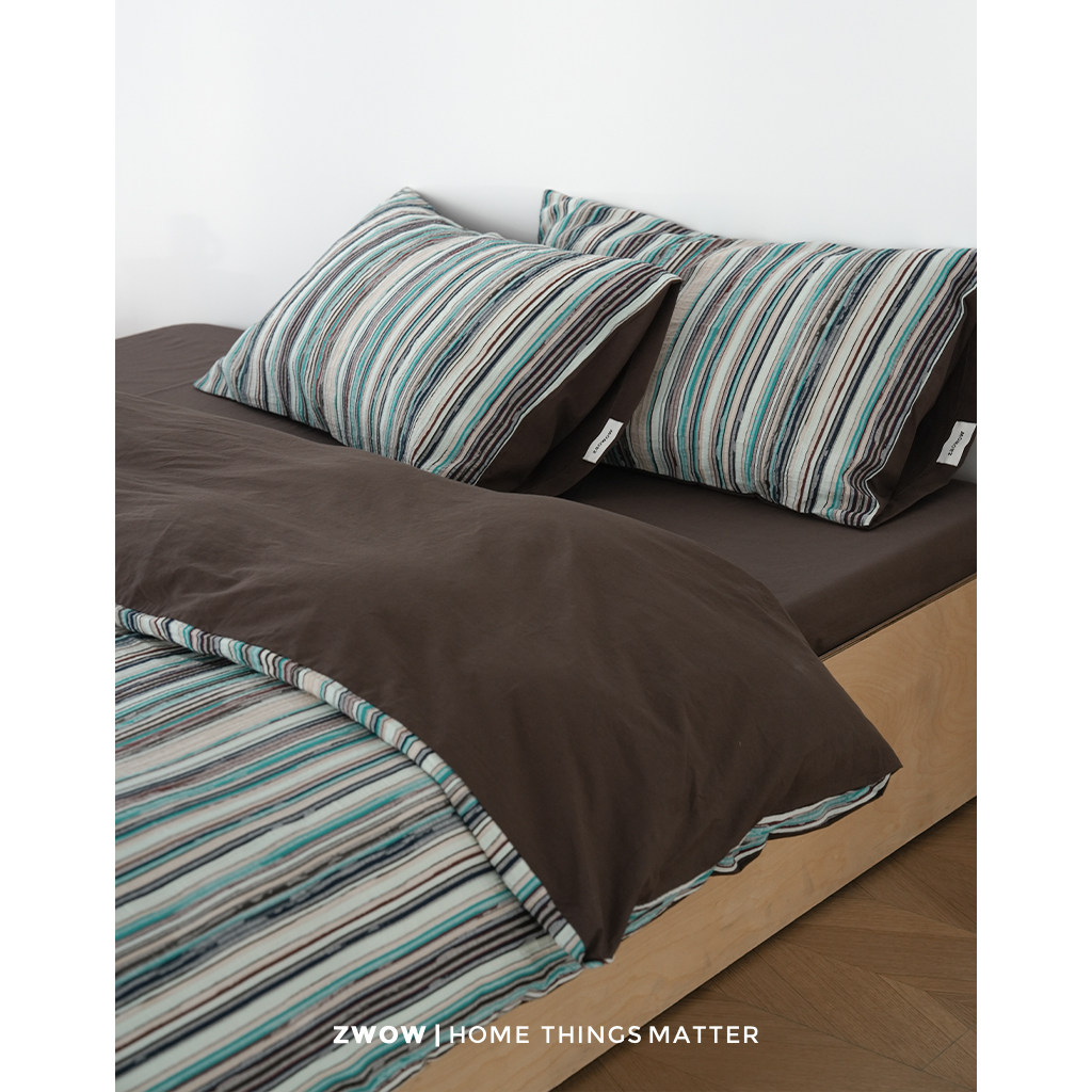 造卧zwow【速写2.0】全棉混纱中古风绿棕蓝色条纹立体提花四件套,床上用品,床品套件/四件套/多件套,淘宝优惠券,粉丝福利购,淘宝优惠卷