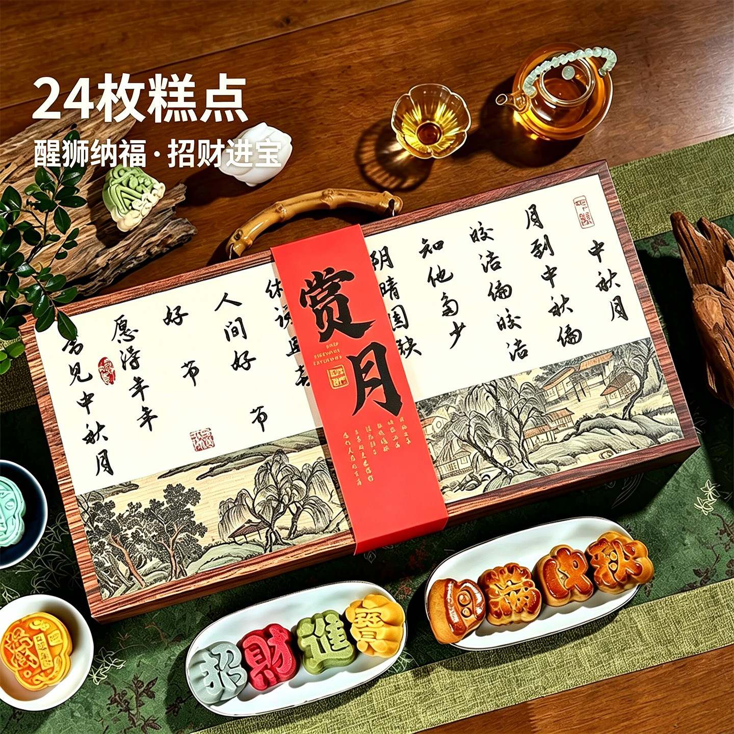 中秋糕点礼盒装24节气招财进宝醒狮纳福好寓意点心茶果子伴手礼物