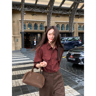设计感小众宽松休闲百搭通勤上衣 女春秋新款 韩系复古格子长袖 衬衫