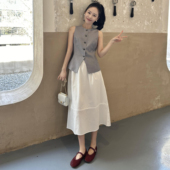 复古老钱风无袖 小众设计感轻熟通勤百搭上衣 新款 条纹马甲衬衫 夏季