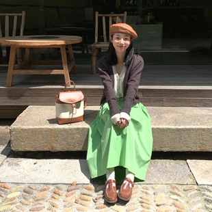 韩系轻熟一整套秋冬季 新款 撞色假二件针织毛衣开衫 半身裙两件套装